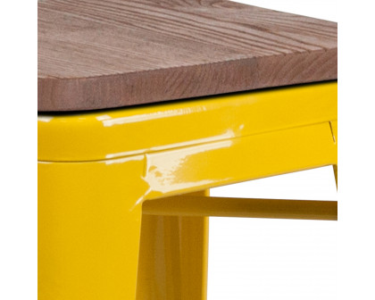 BLNK Lily Metal Bar Stool with Wood Seat - Yellow