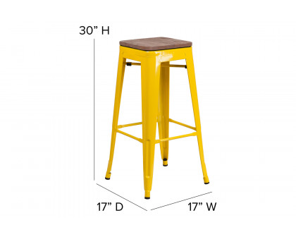 BLNK Lily Metal Bar Stool with Wood Seat - Yellow