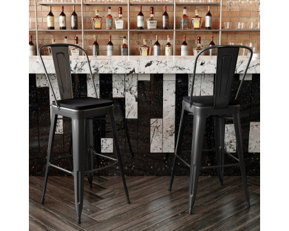 BLNK Kai Commercial All-Weather Bar Height Stool with Removable Back and Resin Seat - Black