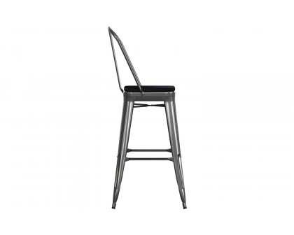 BLNK Kai Commercial All-Weather Bar Height Stool with Removable Back and Resin Seat - Black