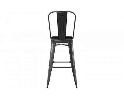 BLNK Kai Commercial All-Weather Bar Height Stool with Removable Back and Resin Seat - Black