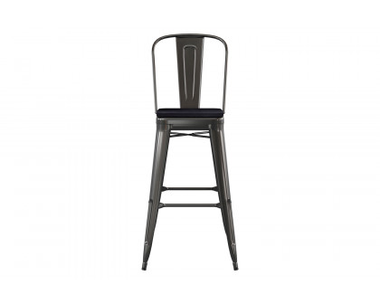 BLNK Kai Commercial All-Weather Bar Height Stool with Removable Back and Resin Seat - Black