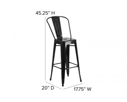 BLNK Kai Commercial All-Weather Bar Height Stool with Removable Back and Resin Seat - Black