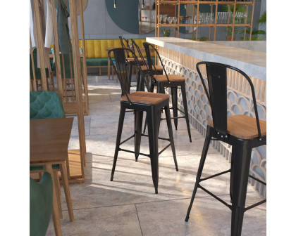 BLNK Lily Metal Bar Stool with Back and Wood Seat