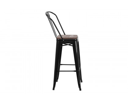 BLNK™ Lily Metal Bar Stool with Back and Wood Seat - Black