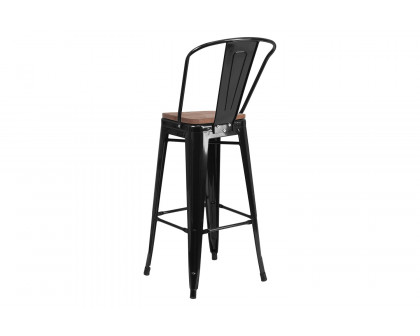 BLNK™ Lily Metal Bar Stool with Back and Wood Seat - Black