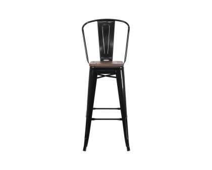 BLNK™ Lily Metal Bar Stool with Back and Wood Seat - Black