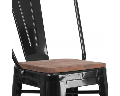 BLNK™ Lily Metal Bar Stool with Back and Wood Seat - Black