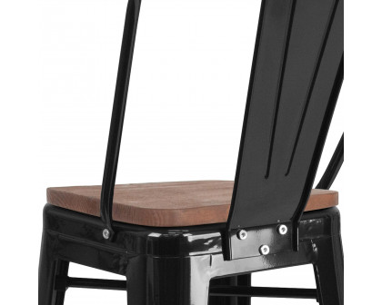 BLNK™ Lily Metal Bar Stool with Back and Wood Seat - Black