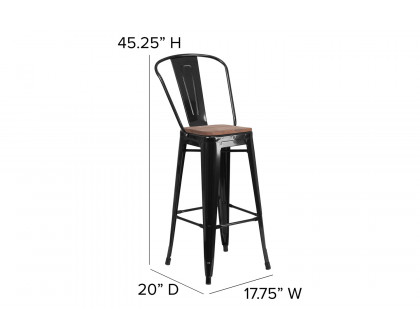 BLNK™ Lily Metal Bar Stool with Back and Wood Seat - Black