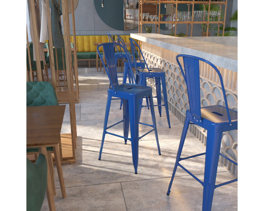 BLNK Kai Commercial Metal Indoor-Outdoor Bar Stool with Removable Back - Blue