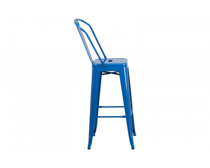 BLNK Kai Commercial Metal Indoor-Outdoor Bar Stool with Removable Back - Blue