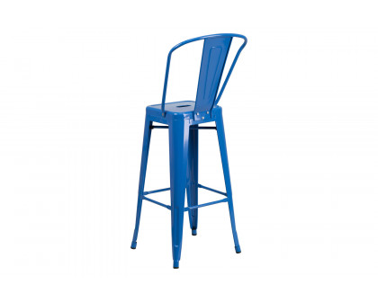 BLNK Kai Commercial Metal Indoor-Outdoor Bar Stool with Removable Back - Blue