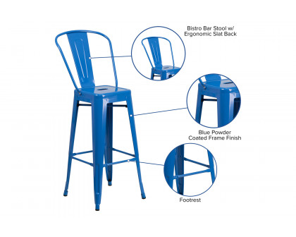 BLNK Kai Commercial Metal Indoor-Outdoor Bar Stool with Removable Back - Blue