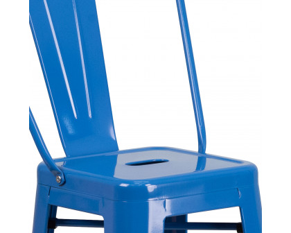 BLNK Kai Commercial Metal Indoor-Outdoor Bar Stool with Removable Back - Blue