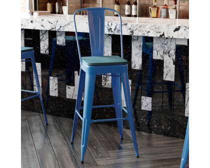 BLNK Kai Commercial All-Weather Bar Height Stool with Removable Back and Resin Seat - Blue