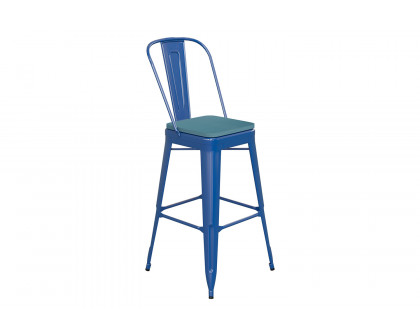 BLNK Kai Commercial All-Weather Bar Height Stool with Removable Back and Resin Seat - Blue