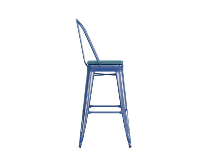 BLNK Kai Commercial All-Weather Bar Height Stool with Removable Back and Resin Seat - Blue