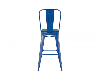 BLNK Kai Commercial All-Weather Bar Height Stool with Removable Back and Resin Seat - Blue