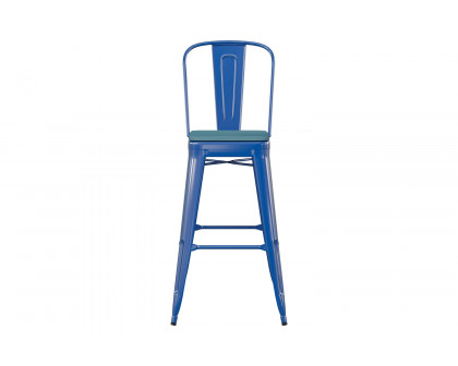 BLNK Kai Commercial All-Weather Bar Height Stool with Removable Back and Resin Seat - Blue