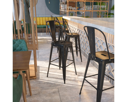 BLNK Kai Commercial Metal Indoor-Outdoor Bar Stool with Removable Back