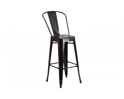 BLNK Kai Commercial Metal Indoor-Outdoor Bar Stool with Removable Back - Black/Antique Gold