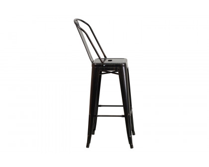 BLNK Kai Commercial Metal Indoor-Outdoor Bar Stool with Removable Back - Black/Antique Gold