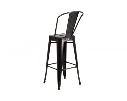 BLNK Kai Commercial Metal Indoor-Outdoor Bar Stool with Removable Back - Black/Antique Gold