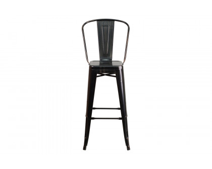 BLNK Kai Commercial Metal Indoor-Outdoor Bar Stool with Removable Back - Black/Antique Gold