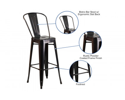 BLNK Kai Commercial Metal Indoor-Outdoor Bar Stool with Removable Back - Black/Antique Gold