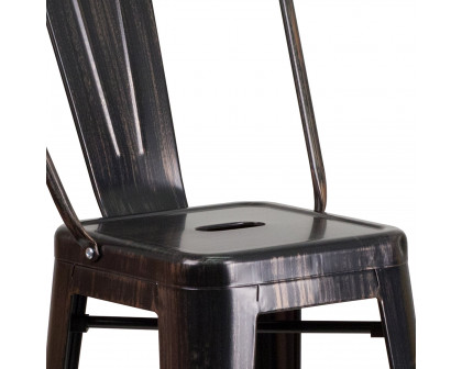 BLNK Kai Commercial Metal Indoor-Outdoor Bar Stool with Removable Back - Black/Antique Gold