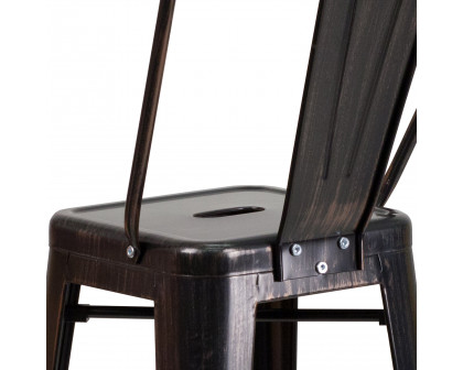 BLNK Kai Commercial Metal Indoor-Outdoor Bar Stool with Removable Back - Black/Antique Gold