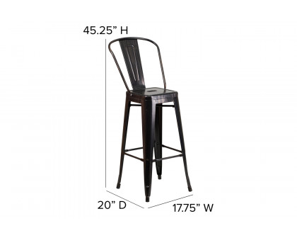 BLNK Kai Commercial Metal Indoor-Outdoor Bar Stool with Removable Back - Black/Antique Gold