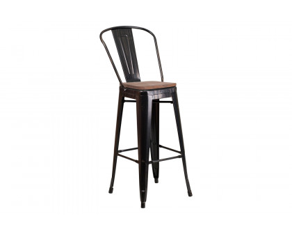 BLNK™ Lily Metal Bar Stool with Back and Wood Seat - Black/Antique Gold