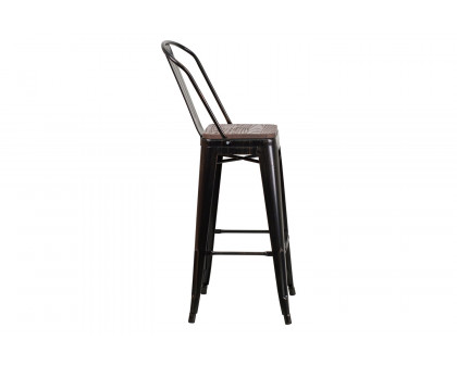 BLNK™ Lily Metal Bar Stool with Back and Wood Seat - Black/Antique Gold