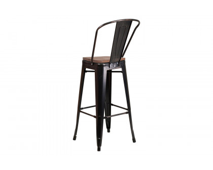 BLNK™ Lily Metal Bar Stool with Back and Wood Seat - Black/Antique Gold