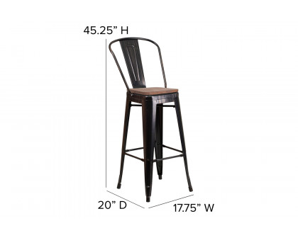 BLNK™ Lily Metal Bar Stool with Back and Wood Seat - Black/Antique Gold