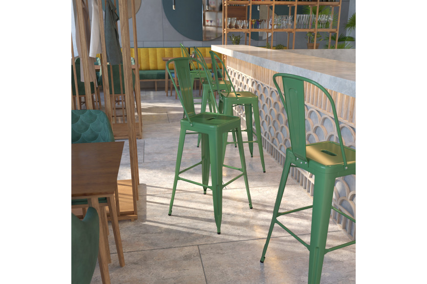 BLNK™ Kai Commercial Metal Indoor-Outdoor Bar Stool with Removable Back - Green