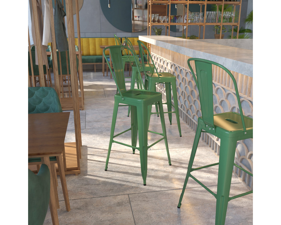 BLNK Kai Commercial Metal Indoor-Outdoor Bar Stool with Removable Back - Green