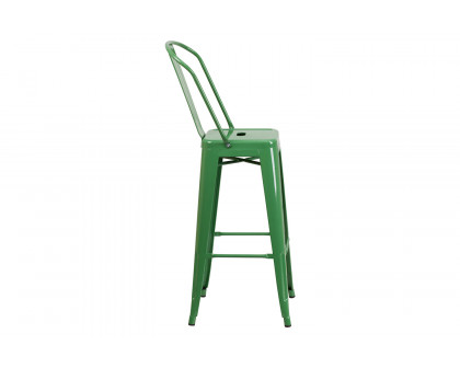 BLNK™ Kai Commercial Metal Indoor-Outdoor Bar Stool with Removable Back - Green