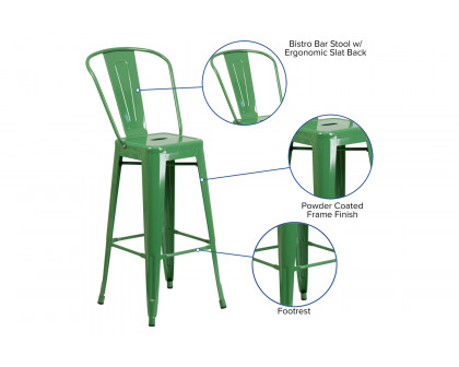 BLNK™ Kai Commercial Metal Indoor-Outdoor Bar Stool with Removable Back - Green