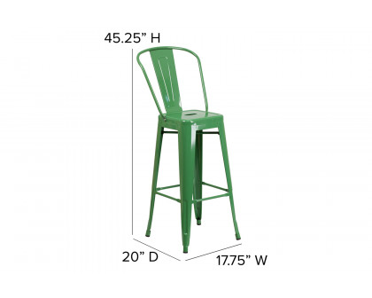 BLNK™ Kai Commercial Metal Indoor-Outdoor Bar Stool with Removable Back - Green