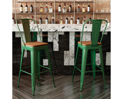 BLNK Kai Commercial All-Weather Bar Height Stool with Removable Back and Resin Seat - Green/Teak