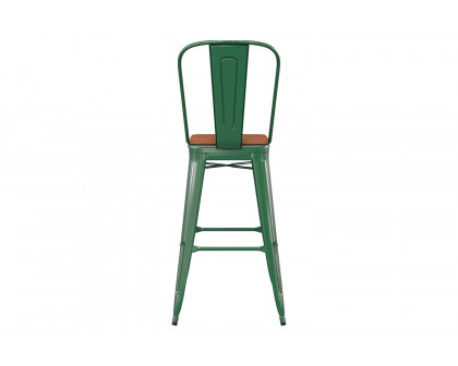 BLNK Kai Commercial All-Weather Bar Height Stool with Removable Back and Resin Seat - Green/Teak