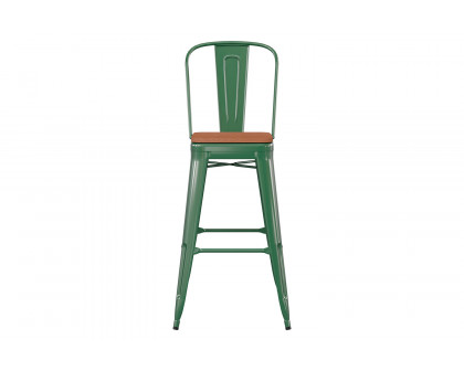 BLNK Kai Commercial All-Weather Bar Height Stool with Removable Back and Resin Seat - Green/Teak