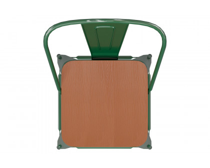 BLNK Kai Commercial All-Weather Bar Height Stool with Removable Back and Resin Seat - Green/Teak