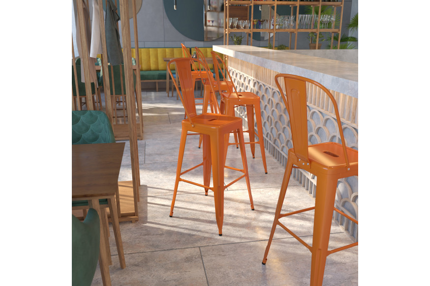 BLNK™ Kai Commercial Metal Indoor-Outdoor Bar Stool with Removable Back - Orange