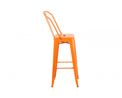 BLNK™ Kai Commercial Metal Indoor-Outdoor Bar Stool with Removable Back - Orange