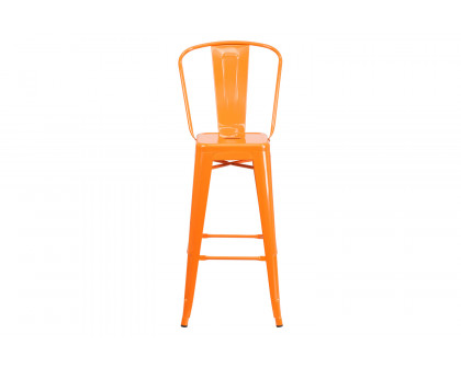 BLNK™ Kai Commercial Metal Indoor-Outdoor Bar Stool with Removable Back - Orange