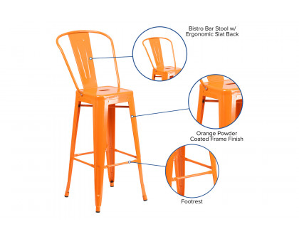 BLNK™ Kai Commercial Metal Indoor-Outdoor Bar Stool with Removable Back - Orange